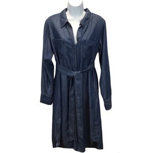 Soft Surroundings Tencel Denim Long Sleeve Belted Shirt Dress